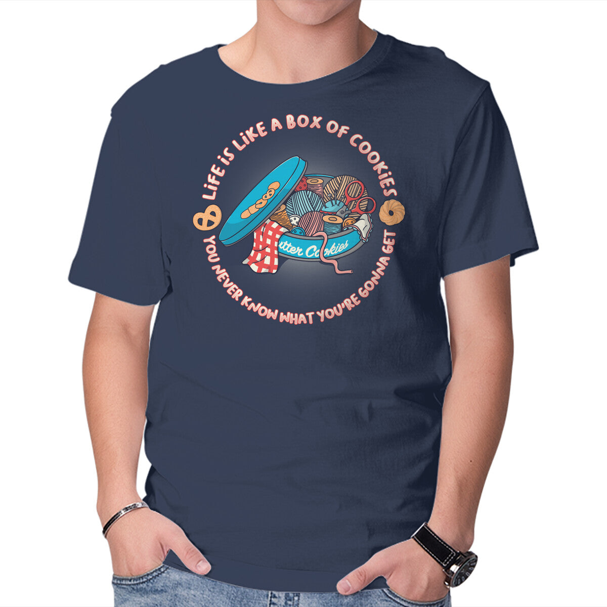 Unisex Crew Neck T-Shirt Box Of Cookies Graphic Short Sleeve Casual Tee L