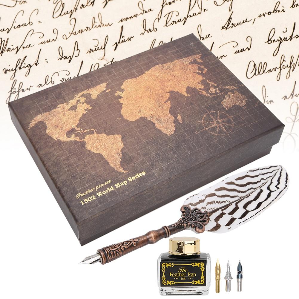 Sada per s peřím, psací potřeby s přírodním vzorem, retro kolekce pro tvoření, pro banket, Signature, bílá