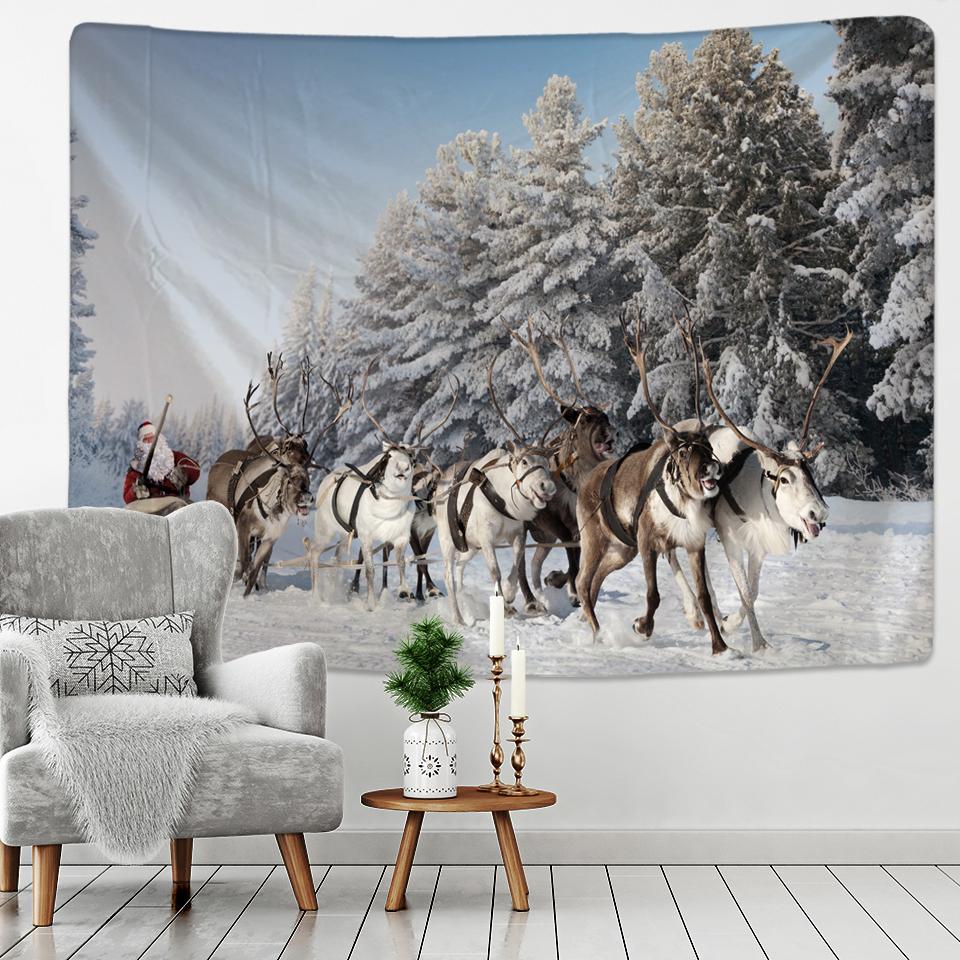 Christmas Art Wall Hanging Tapestry Christmas Tree and Cat Christmas Animal New Years Party Elk Yoga Blanket