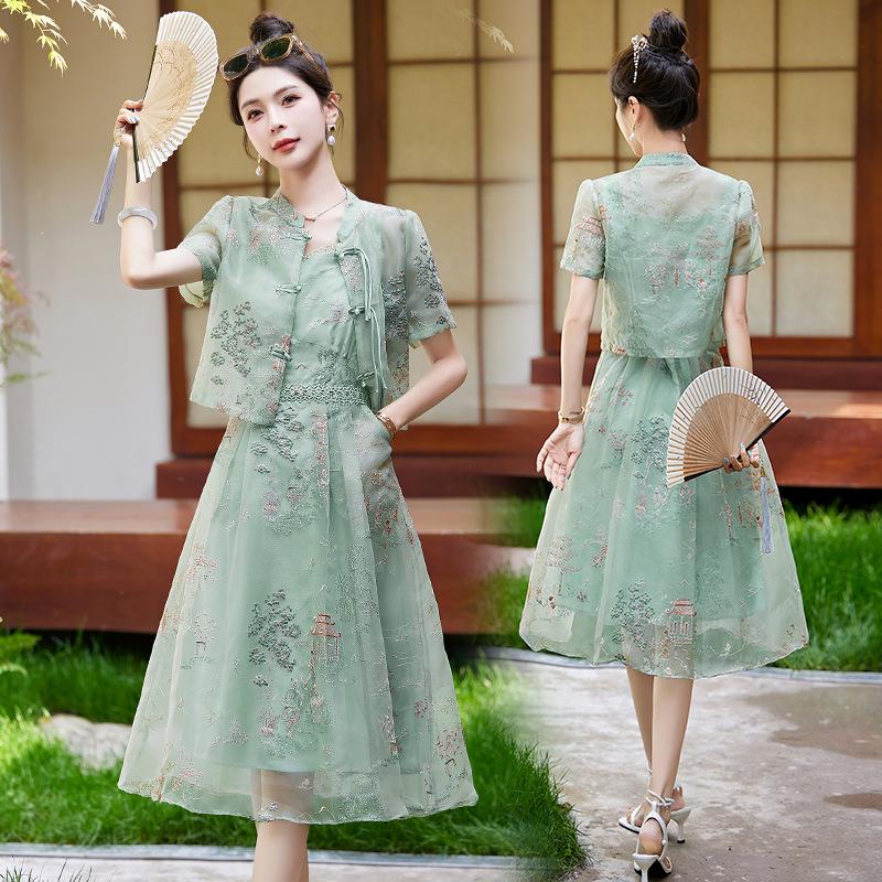 

Лето 2024 г. Женский костюм-двойка в китайском стиле: Пиджак на пуговицах и полуюбка AH2465 XXL