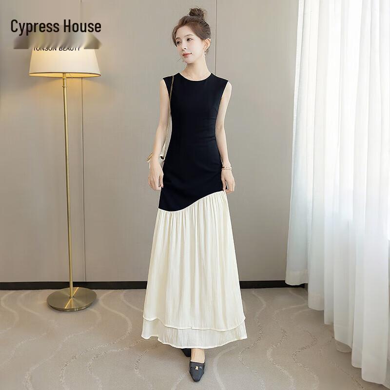 Elegant Color-Block Sleeveless A-Line Midi Dress XL