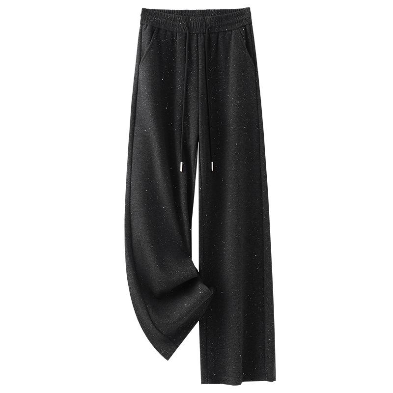 Gray Glitter High-Waisted Wide-Leg Elastic Drawstring Pants for Women - Spring/Autumn 2025