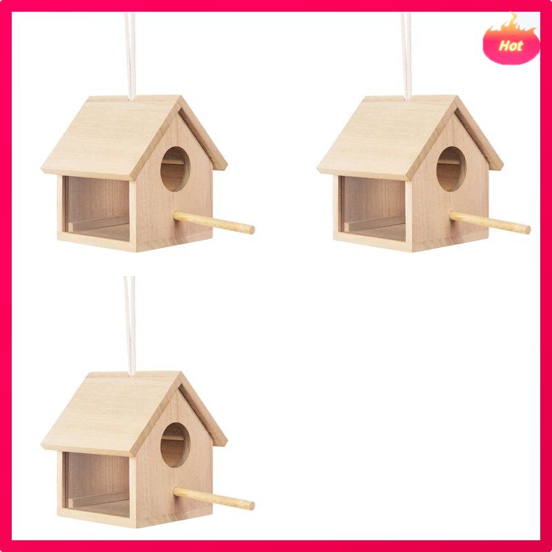 3X Outdoor Bird Houses Transparent Wooden Bird House For Outside,Hanging Birdhouse