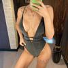 DIY Long Strap Wrap Around One Piece Swimsuit Women Swimwear Female Glitter Sparkling Bather Bathing Suit Lady Monokini