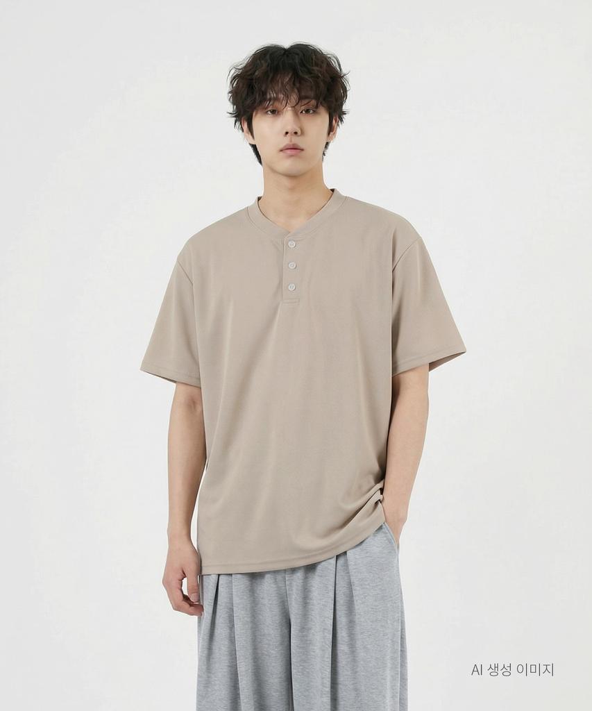 UMM Henley Neck Button Basic Short Sleeve T-Shirt 3 Colors