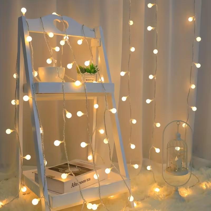 USB Plug-in & Battery-Powered Dual-Use LED String Lights White Ball Style Fairy Lights Christmas Wedding & Party Holiday Decorations 3M/6M/10M