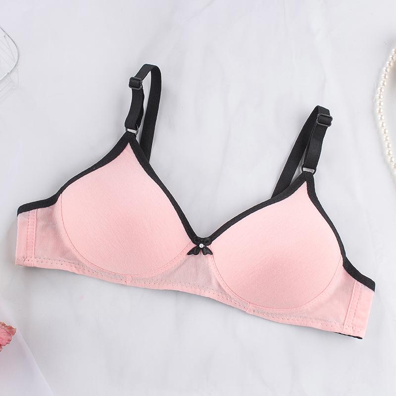 Wireless Push-Up Cotton Bra for Women - Solid Color, Two-Row Buckle, Small Cup
