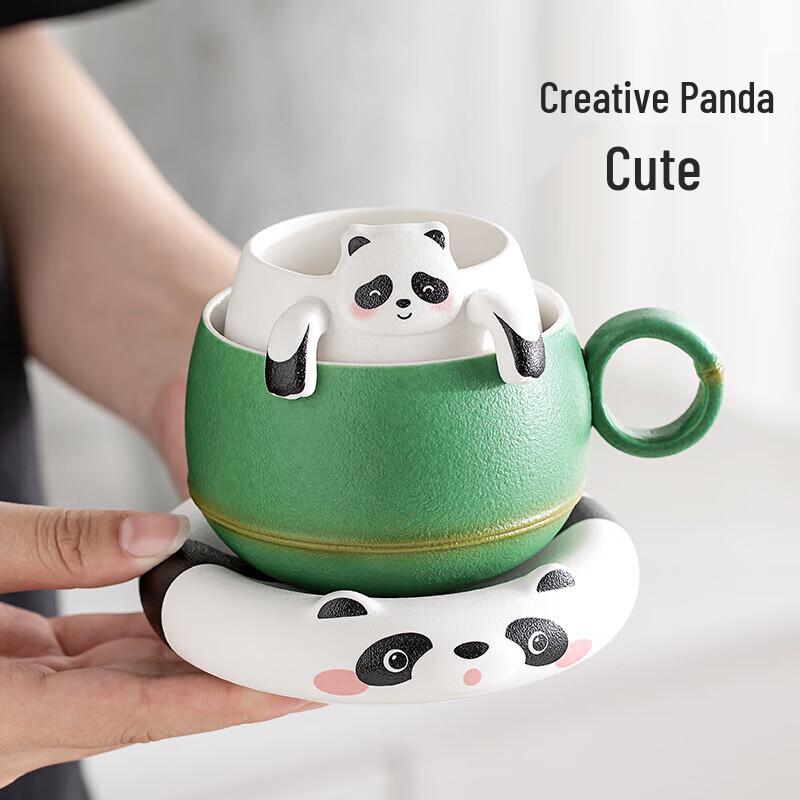 Panda Ceramic Filter Tea Mug with Coaster