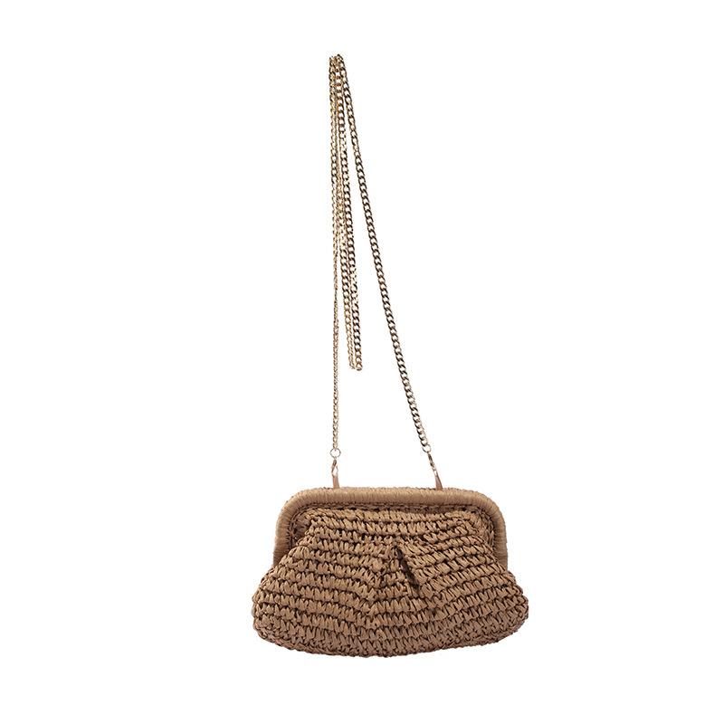 Summer woven bag new 2025 forest girl fashion candy color clutch bag ins shoulder chain shell bag