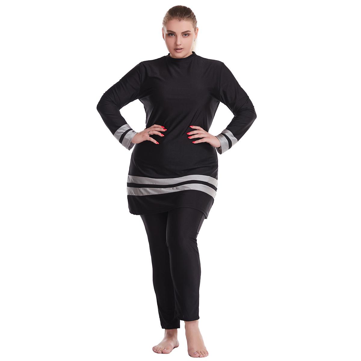

Plus Size Women s Color Block Conservative Swimsuit with Sun Protection 5XL чорний