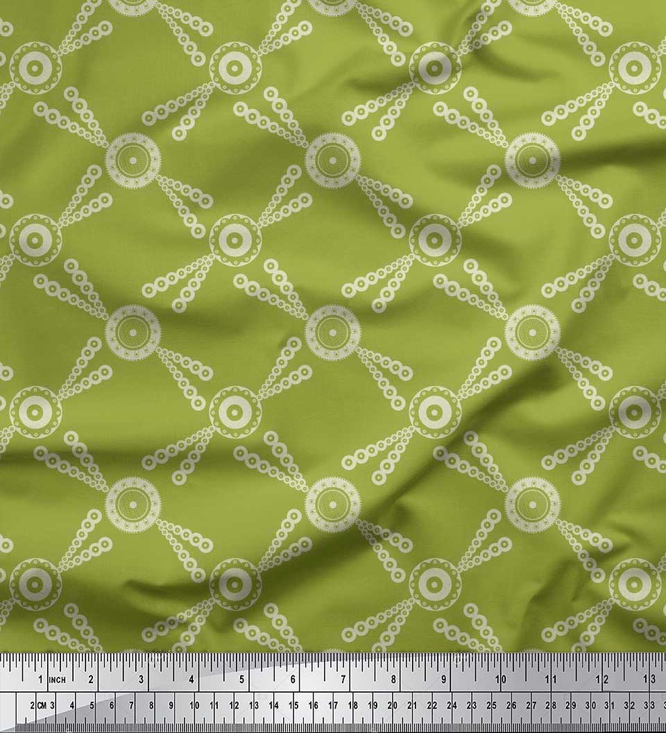 

Геометричні принти на тканині Soimoi Японія креп-сатин із точками та колами на метр 42 дюйма 42 Inch Wide - Poly Crepe зелений