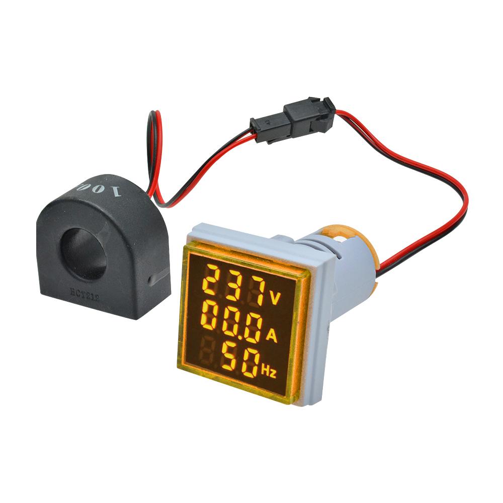 0-100A 50-380V 22MM 3 in 1 Square Mini Digital Voltmeter Ammeter Hz Hertz Frequency Meter Current Voltage Indicator Tester