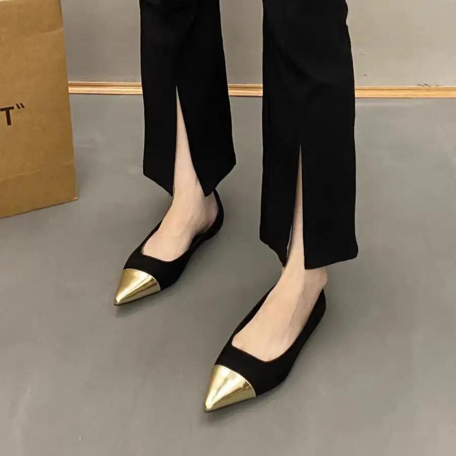 Fashion Evening Women's Flat Shoes Pointed Toe Low Heel Elegant Shoe Stylish Cheap Clearance Luxury Brand 39 Y2k Ladies Footwear Black