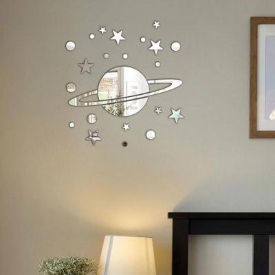 3D Mirror Wall Sticker Acrylic Star Moon Planet Mirror Mural Acrylic Decals Bathroom Mirror Wall Stickers For Kids Room Decor