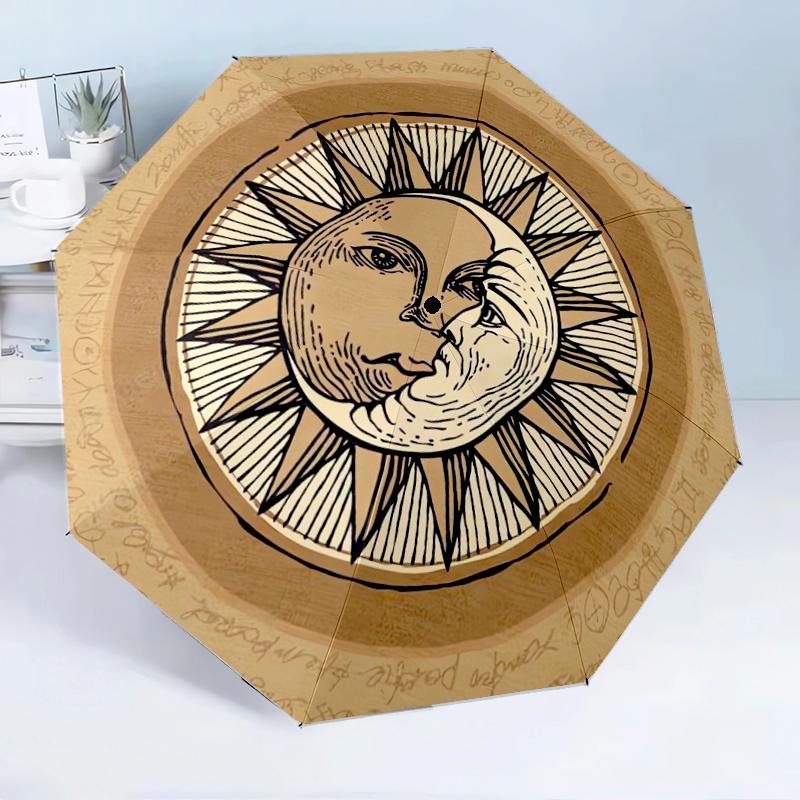 Celestial Moon And Stars 8-Frame for Travel, camping, Casual Lightweight Portable Umbrella, Essential for every family Holidays Birthday Gift