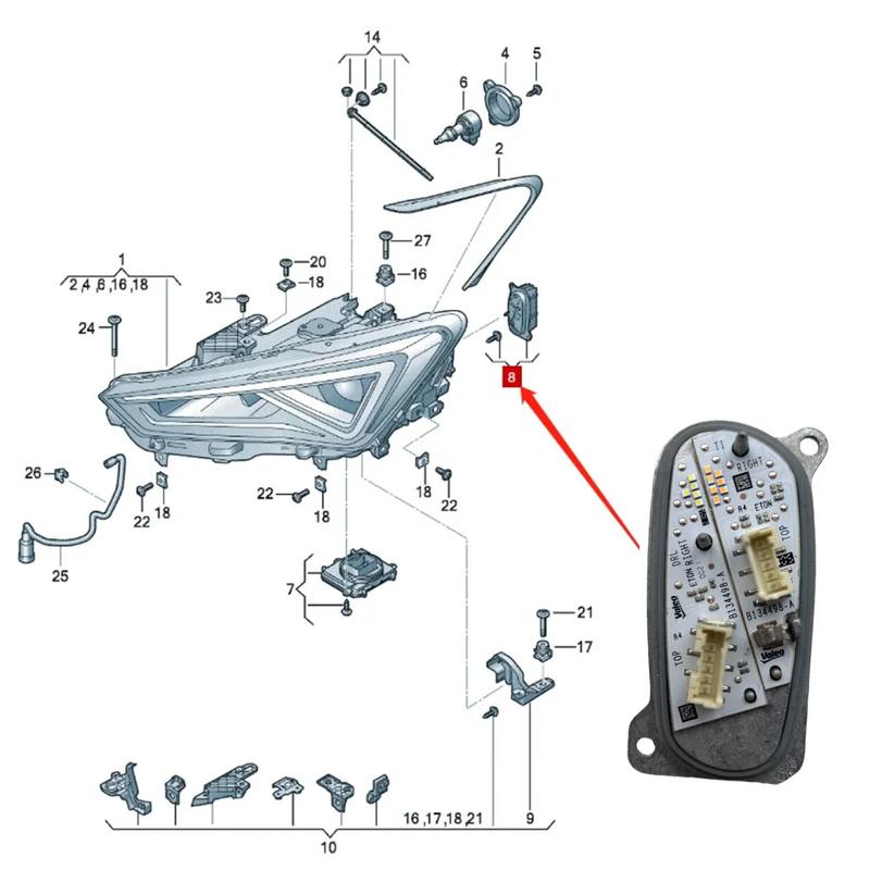 

1Pair Car Front Headlight LED Module DRL with Heat Sink Light Source For Seat Leon Tarraco 2019-2024 5FJ941475 5FJ941476