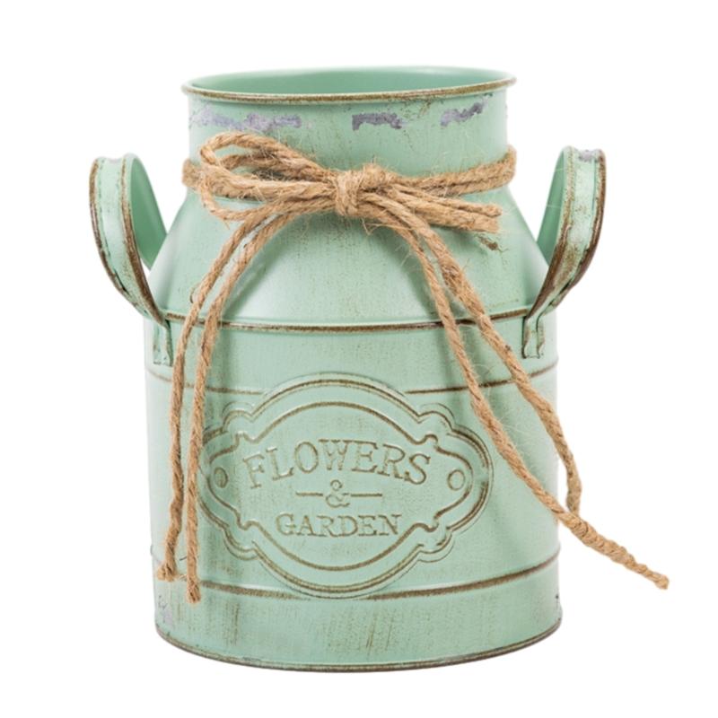 Metal Flower Vase Shabby Chic Vintage Vase Metal Milk Can Flower Vase Vintage зелёный