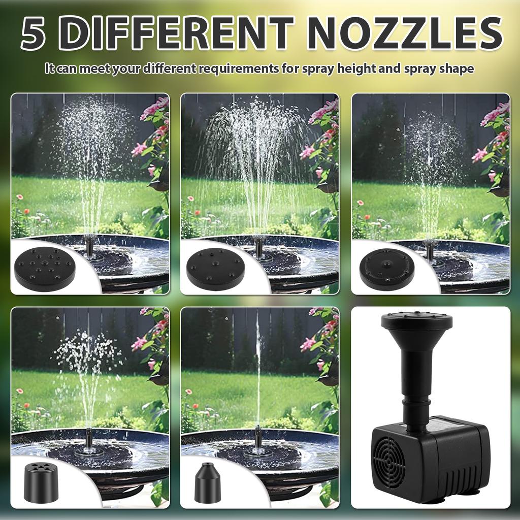 Solar Panel Fountain Kit 1.4W Pump DIY Solar Water Fountain Pump with 5 Nozzles Outdoor Garden Bird Bath Pond