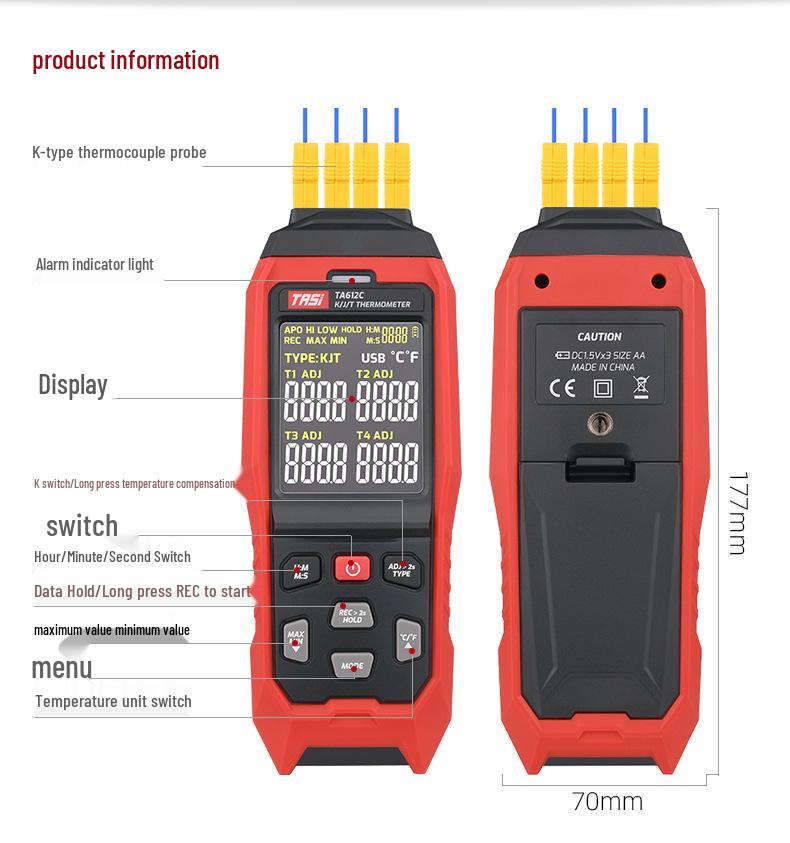 TEANST TA612C Four-Channel Contact Mold Surface Thermocouple Thermometer