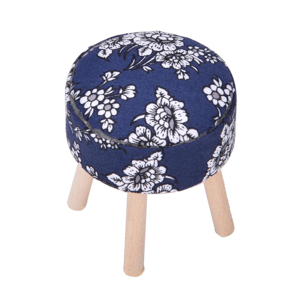 1:12 Doll House Accessories Dollhouse Miniature Furniture Cloth Wood Four Legged Stool(Dark Blue )