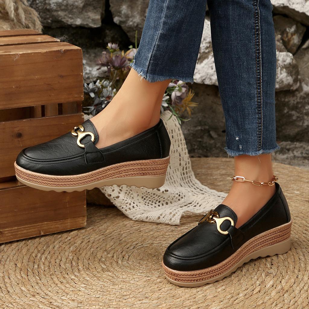 Scarpe platform muffin primavera e autunno nuove pelle morbida tacco zeppa basso scarpe basse stile britannico retrò marrone scarpe comode