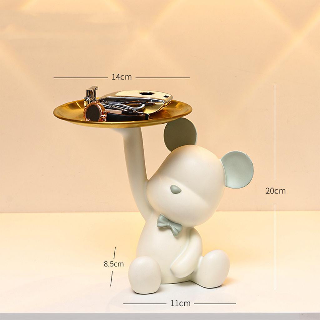 Creative Resin Bear Figurine Cute Statue Home Decoration Desktop Storage Tray Rack for Coins Snack Phone Entrance Office