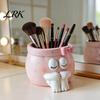 Decorative Resin Ornaments Cute Cartoon Girl Pen Holder, Makeup Brush Desktop Girly Room Decor Organizer with Bow Design, Sundries Storage Bucket for