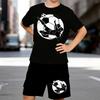 Boys 2 Piece Football Themed Print Outfit, Short Sleeve T-Shirt and Shorts Set for Kids Age 5-14,Black and White Sporty Casual Summer Clothes