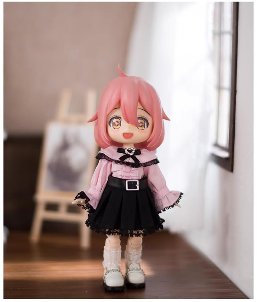 Obitsu 11 OB11 Size Outfit for Obitsu Doll 11cm Body: Landmine Style Lace Blouse, Skirt, and Lace Socks, Cute 3-Piece Set (Pink)
