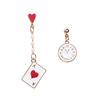 Korean girl asymmetrical playing card clock earrings, sweet Alice dripping pearl cute stud earrings