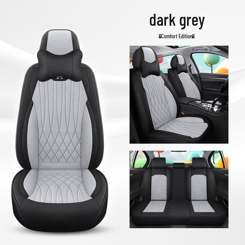 Universal Breathable Linen Car Seat Cushion - Full Surround for All Seasons, Fits Five Seats