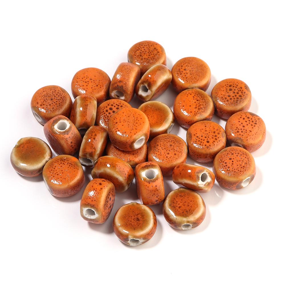 10pcs/lot 12mm Colorful Floral Glaze Ceramic Beads Flat Round Loose Beads for DIY Jewelry Making Bracelet Necklace Accessories