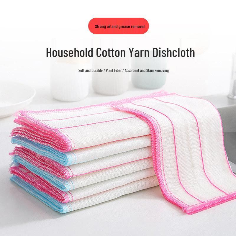 5, 8, 12-Layer Pure Cotton Yarn Rainbow Dishcloth - Oil-Repellent Polyester-Viscose Kitchen Towels