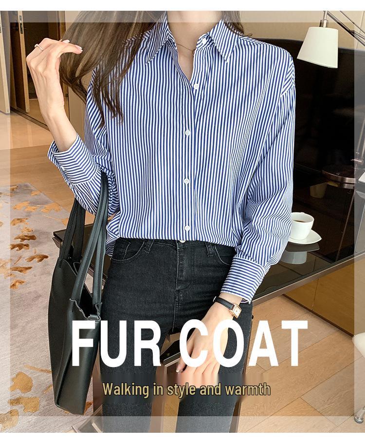 2023 Women's Korean Style Striped Cotton Shirt – Spring Loose Fit, Versatile for Inner or Outer Wear