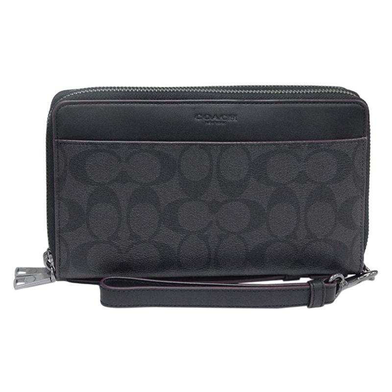 

COACH Double Zip Wallet 20 Classic Presbyopia Pattern Long Zipper Closure Coated Canvas and Leather Card Holder Wallet Small Men s Black чорний