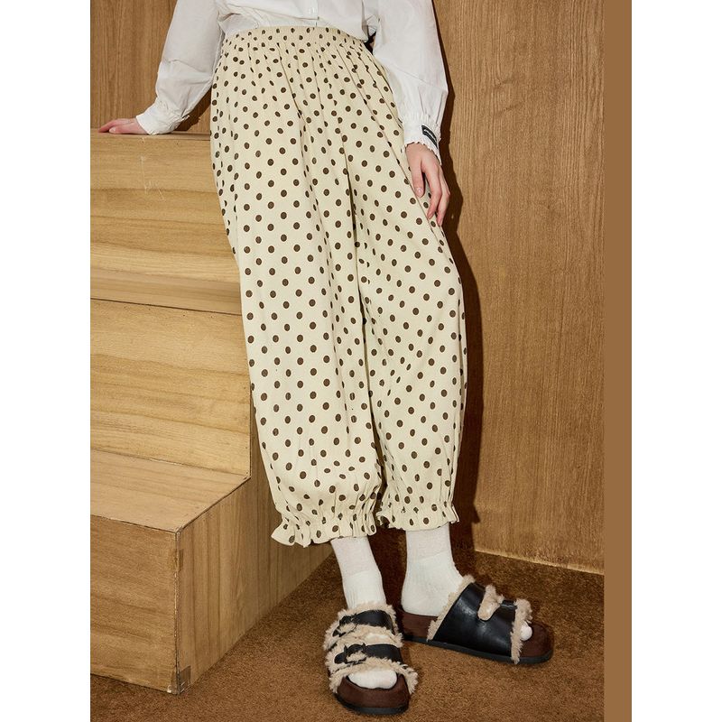 Coolhut Polka Dot High-Waisted Loose Casual Pants Elastic Waist Lantern Pants Slimming Winter New Cropped Pants for Women