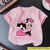 Minnie Mouse Girl Number T Shirt Pink Birthday Party Clothes Cartoon Toddler Cotton Tops Cute Short Sleeve Tees Kids Gift