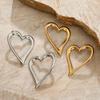 Fashion Minimalist Geometric Heart Stud Earrings Personality Gold Plated Stainless Steel Hollow Out Heart Earrings Daily Wear