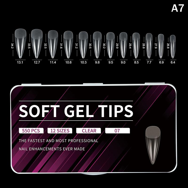 550PCS False Nail Tips Soft Gel Fingertip Semi-matte Capsules Almond French Coffin Full Cover Artificial Fake Nails Extension