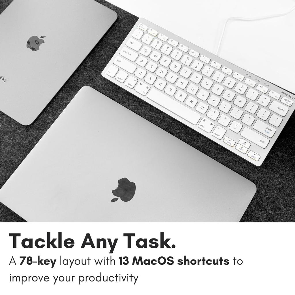 MACALLY Mac US Compatible with Mac and Scissor Switch Full 78 Work from Telework Keyboard, Wired, Compact, Layout, Windows, Quiet, (Pantograph), Size,