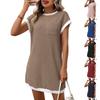 Women's Round Neck Casual Contrasting Short Sleeved Pocket Dress
