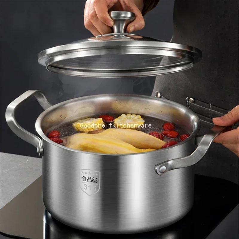 316 Stainless Steel Soup Pot Household Thick Integrated Pots Congee Bowl Milk Bottle Food Grade Gas Double Ear Pot Steamer Pan