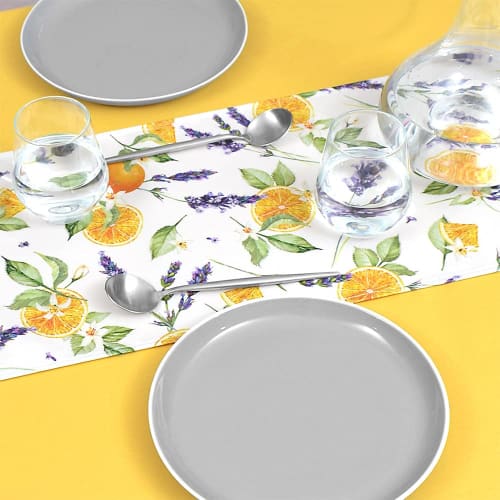 STYLE Decor Table Runner, Laminated, Waterproof, Nordic Style, 100cm, Wipeable, Orange, Lavender, Fruit Pattern, W2702000