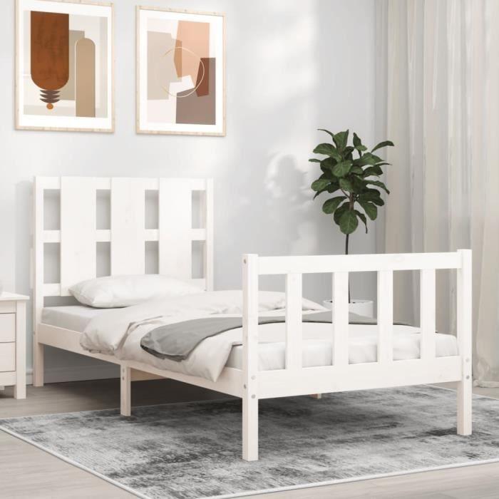 VidaXL Bed Frame with Headboard White 90x200 Cm Solid Wood 3192217
