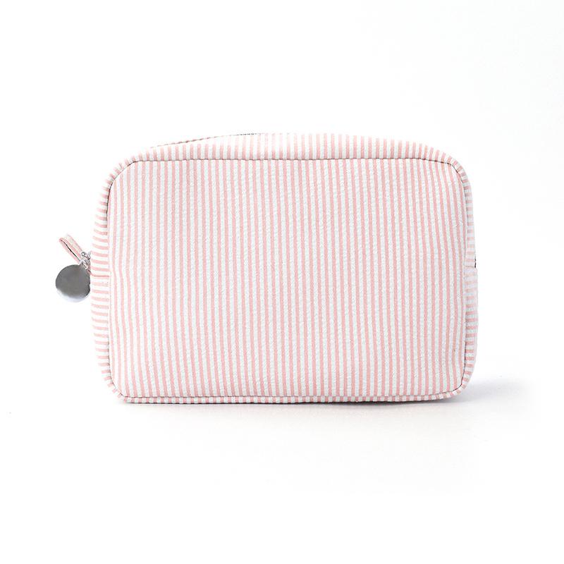 Contrast Color Striped Cosmetic Bag for Women Daily Casual Soft Zipper Makeup Storage Bag Portable Travel Outdoor Toiletry Bags