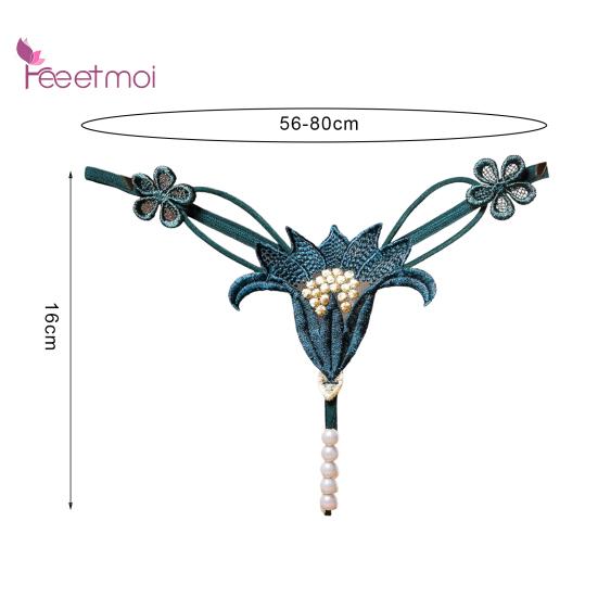 Damenhöschen, atmungsaktiv, niedriger Nylon-Blumenperlen-Unterwäsche, Tanga-Taille