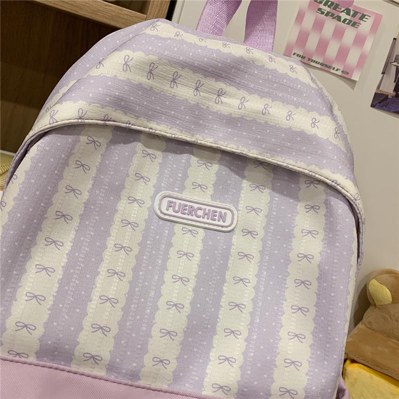 Striped Colorblock Backpack Large Capacity Student Schoolbag Lightweight Backpack
