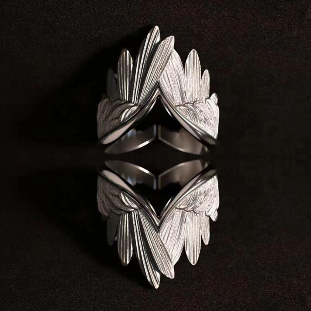 Inele Deschise Retro cu Aripi de Înger și Demon pentru Femei Cupluri Punk Gothic Accesorii Reglabile pentru Degete Cadouri Hip Hop