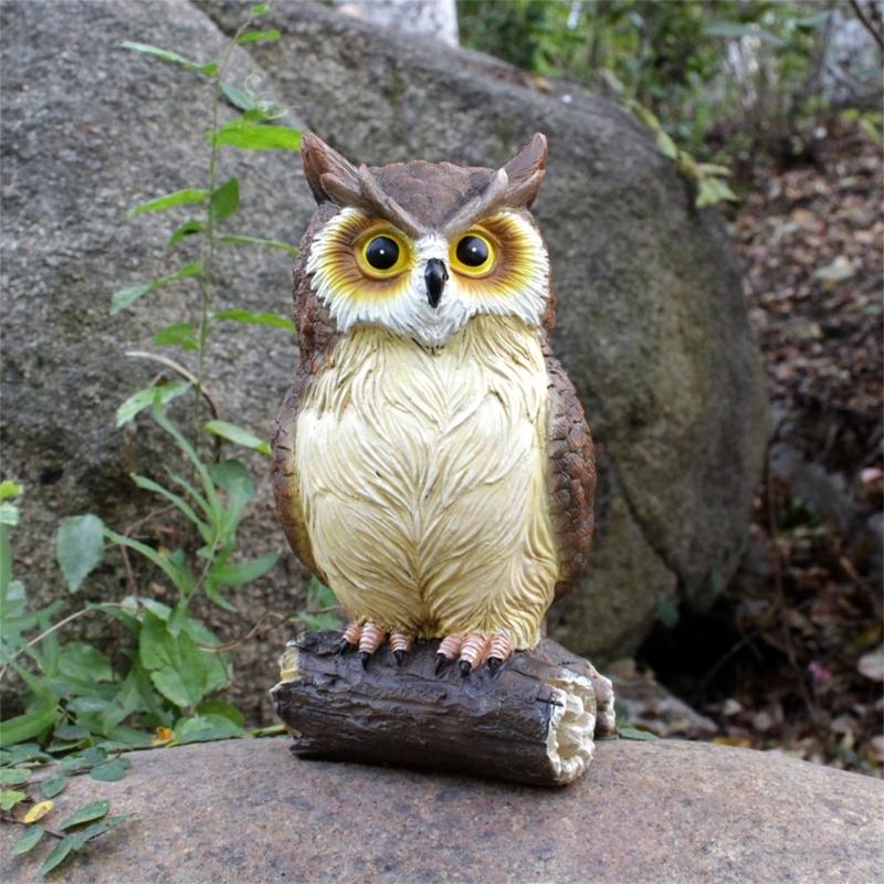 Waterproof Cute Miniatures Garden Display Ornament Desktop Figurines Decor Resin Fake Owl Sculpture for Courtyard Patios