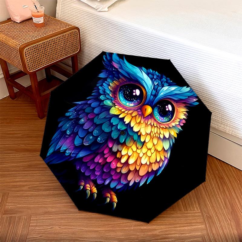 1 PC Automatic Folding Umbrella - Owl Artwork Pattern, Portable & Foldable Design with 8 Ribs, Christmas Birthday Gifts